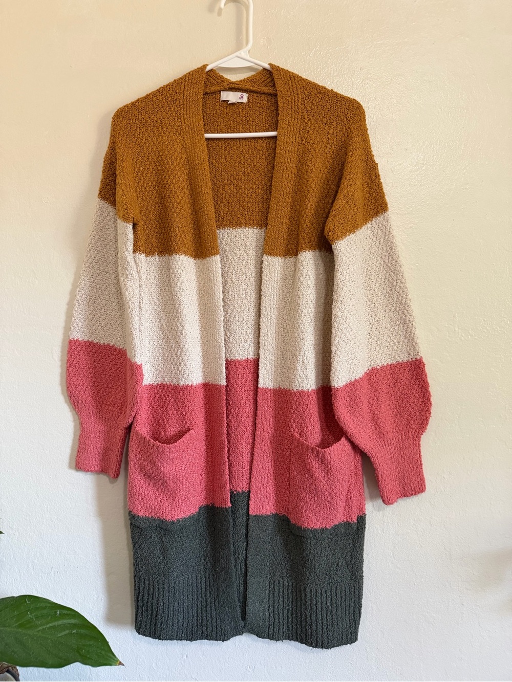 SO Colorblock Chunky Knit Open-Front Cardigan